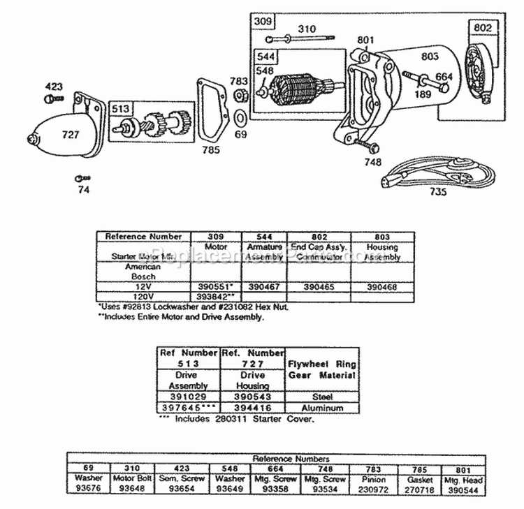 Electric Starter Diagram and Parts List for 130201-1610-01  Briggs and Stratton Engine